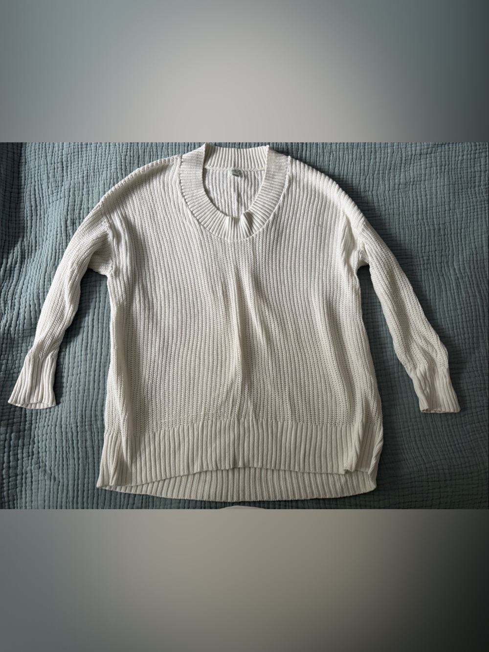 aerie Cream Ribbed Crewneck Sweater